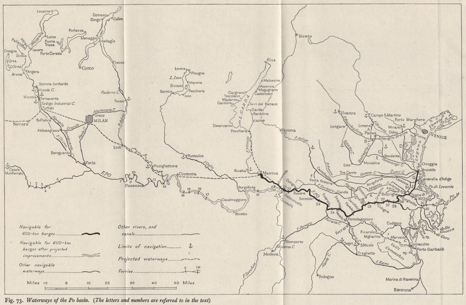 PO BASIN. Navigable waterways. Italy. WW2 ROYAL NAVY INTELLIGENCE MAP 1945
